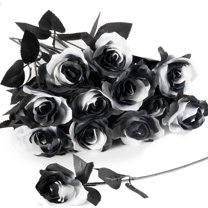 12pcs Halloween Black Roses Flowers, Artificial Silk Roses Flowers Faux Black Roses Bouquets for Halloween Centerpiece, Halloween Party Indoor or Outdoor Decoration