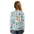 thumbnail image 2 of Xoenoiee Blue Guinea Pig Donut Print Girls Long Sleeve Shirts Crew Neck Tunic Tops Pullover Casual Front Tie Shirts for Gilrs Soft Comfy Blouses, 7-8 Year, 2 of 7