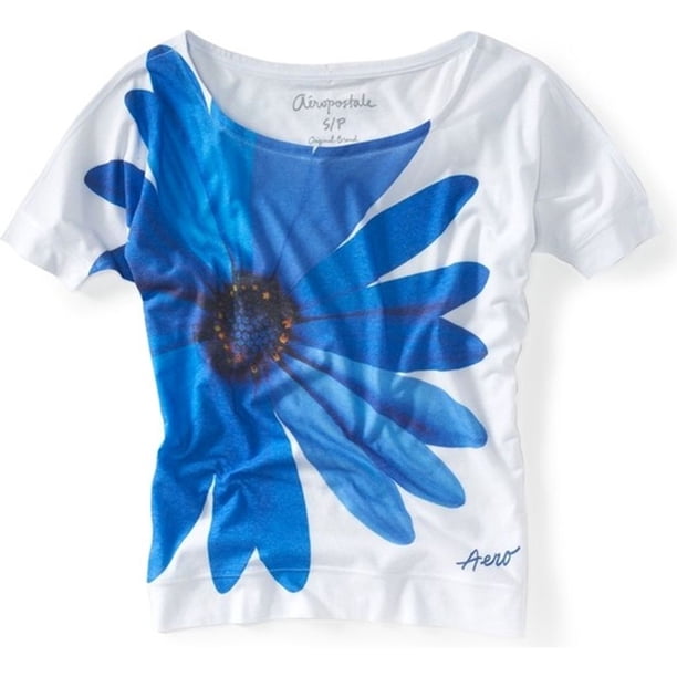 Aeropostale - Camiseta gráfica para mujer con diseño de margaritas azules, azul, pequeña Aeropostale Camiseta gráfica