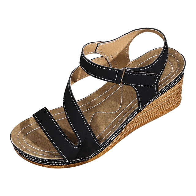 DAFEI Sandales Femmes Habillées à Plateforme Compensée Sandales Légères d'Été à Bride Sandales Décontractées de Vacances Augmenter la Hauteur Chaussures Rétro de Villégiature