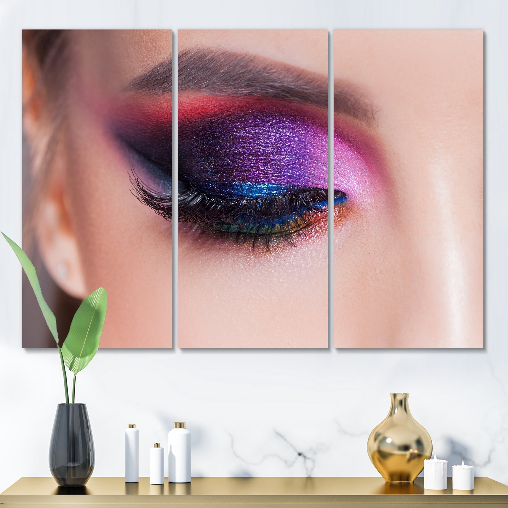 Designart ' Bright Eye Makeup In Luxurious Blue And Pink Shades ' Modern Canvas Wall Art Print