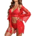 thumbnail image 4 of Sexyfree Women Sexy Lingerie Set 3 Piece Lace Kimono Robe with Bra and Panty Sheer Sleepwear, 4 of 5