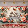 thumbnail image 2 of Floral Design Birthday Banner Elegant Butterfly Decoration for Birthday Party Event Celebration Indoor Decoration, 2 of 9
