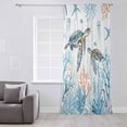thumbnail image 3 of Coastal Turtle Semi Sheer Curtains Drapes for Living Room, Bedroom, French Doors Window 108 Inches Long, Blue Ocean Coral Starfish Seagrass Rod Pocket Chiffon Curtain Drapery Voile Draperies Panel, 3 of 6