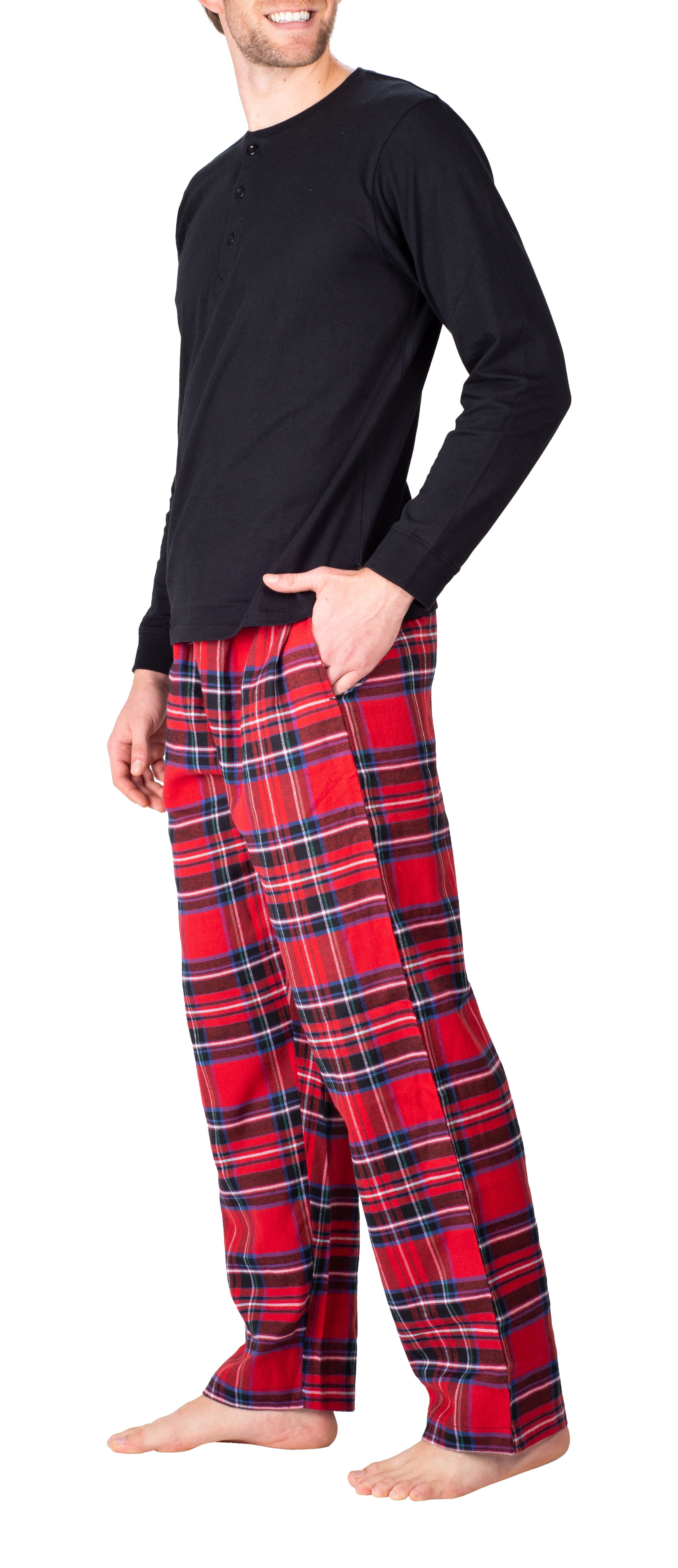 Lucky Brand Men's Pajama Set - 2 Piece Long Sleeve Crew Neck and Flannel Lounge  Pants, Jet Black/Red Plaid, Small : : Clothing, Shoes & Accessories