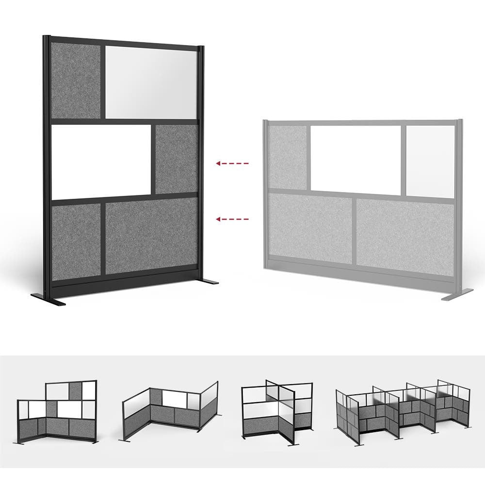 Luxor Workflow Modular Wall Room Divider System - Black Frame - 53" x 70" Starter Wall with Whiteboard, Freestanding