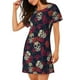 thumbnail image 2 of Balery Roses Skulls Camisón de manga corta con cuello redondo para mujer, cómodo y elegante., 2 of 6