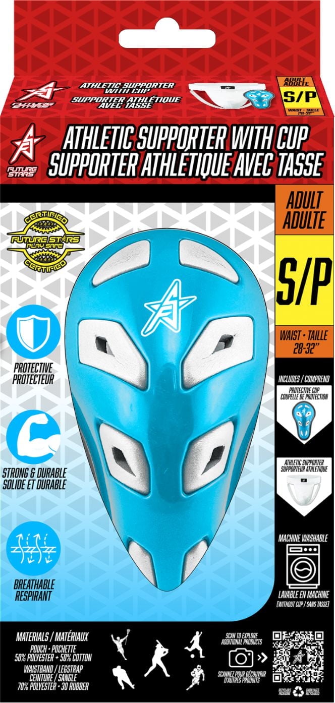 Future Stars Athletic Supporter with Jock Cup and Support Strap - Adult - Small Size - Anti-microbial, machine washable, pro-style protective gear