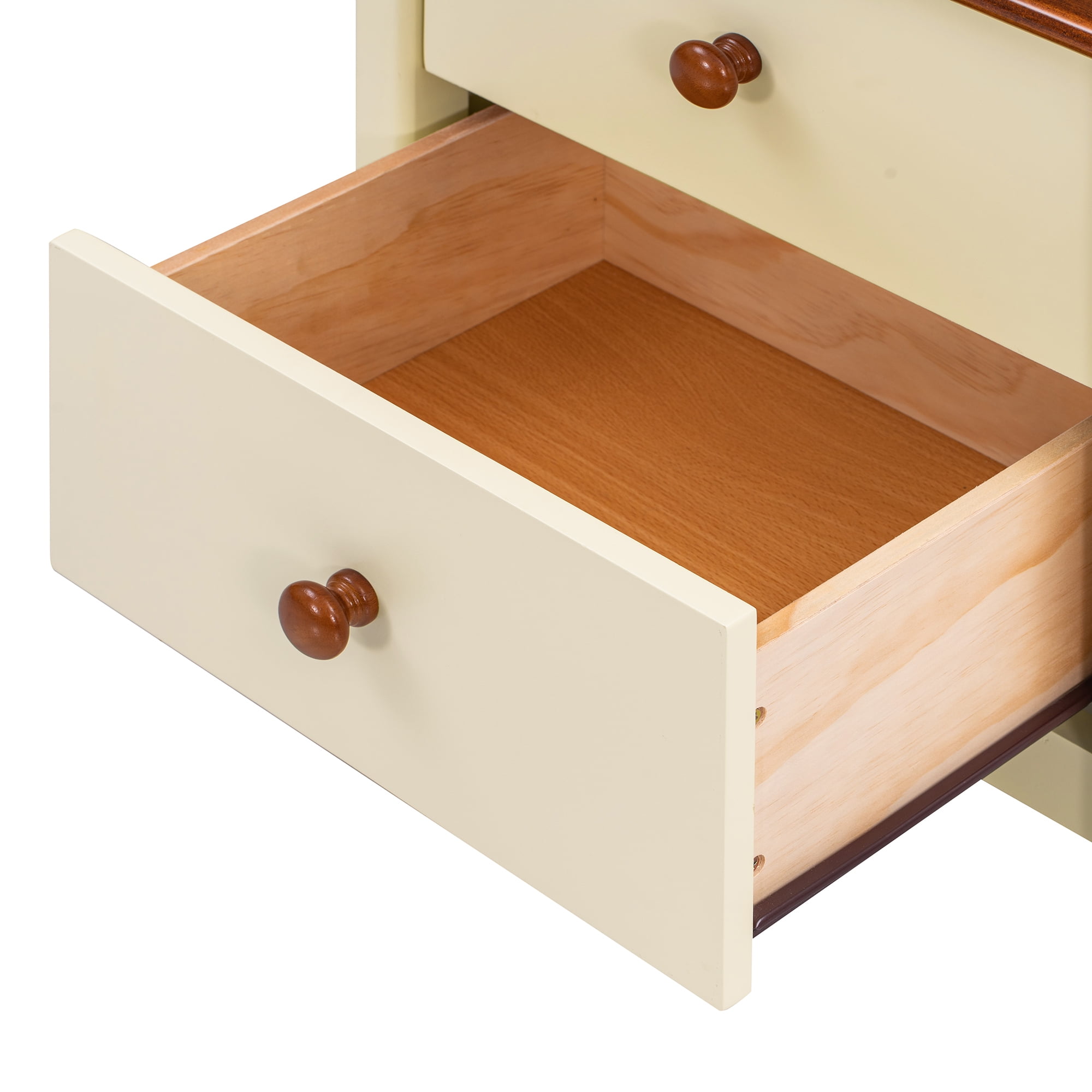 EUROCO Wooden Nightstand with Two Drawers for Kids, Pine Wood Bedside Table,  Cute Design End Table for Bedroom,Cream+Walnut