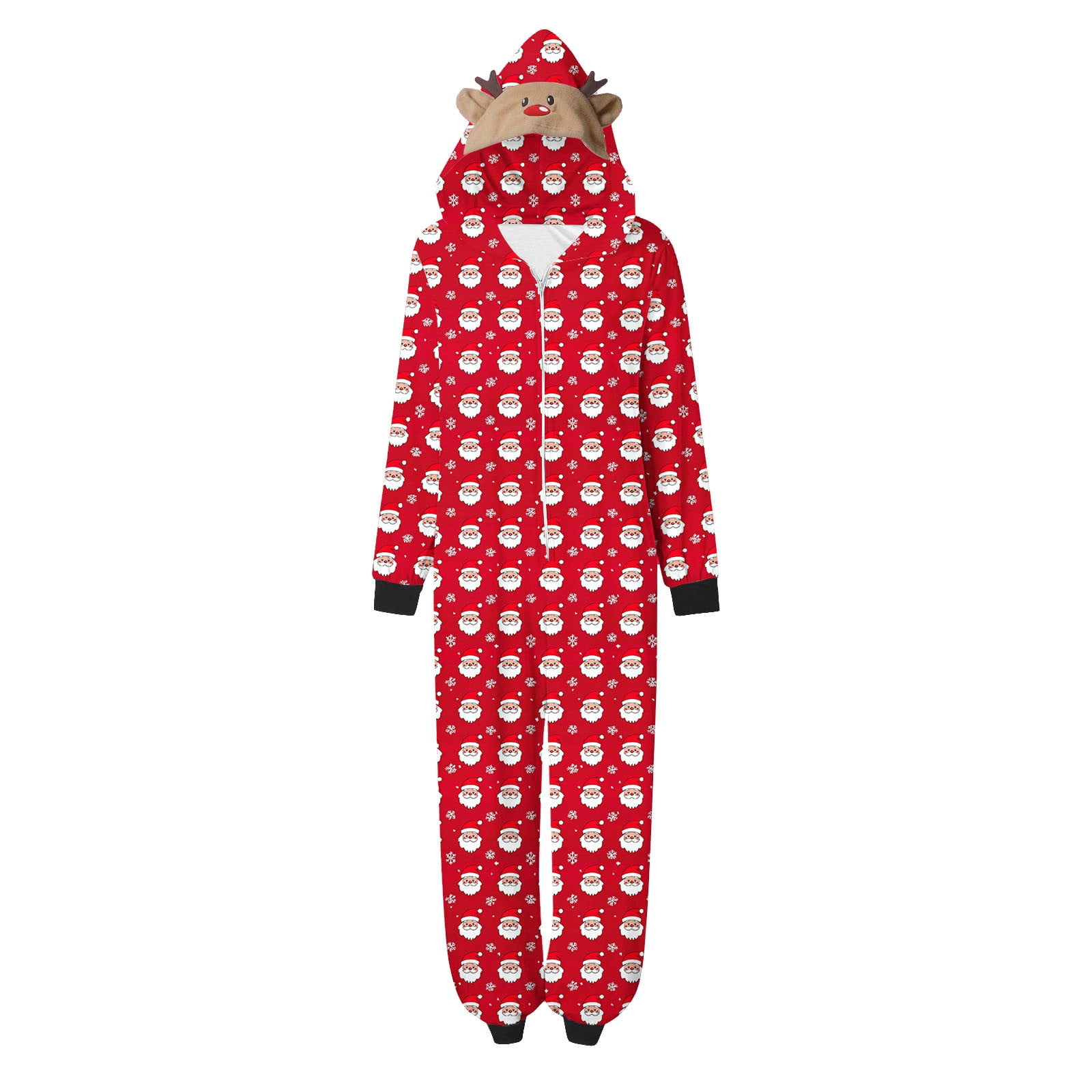 jsaierl Matching Family Christmas Pajamas Set Hoodie Onesies Reindeer Jumpsuit Romper Holiday Pjs One Piece Hooded Sleepwear