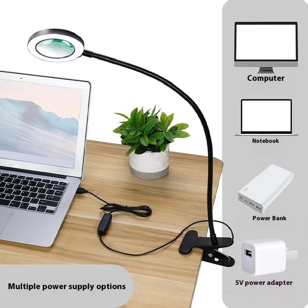 LED Desk Magnifiers 360 Adjustable Neck Strong Clamps for Reading Crafts Use