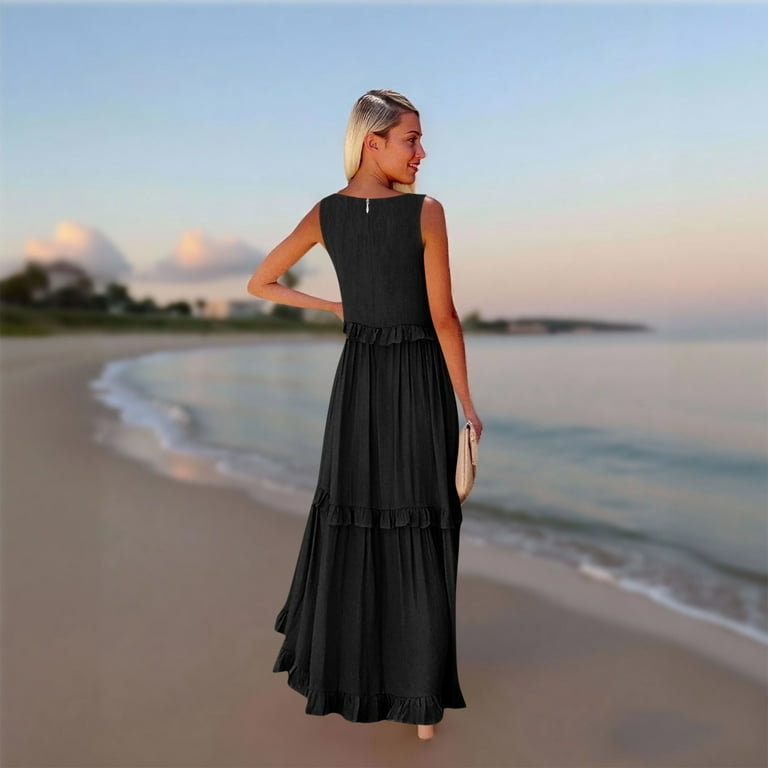 GXIPO Sun Dresses for Women 2025 Vacation V Neck Ruffle Tiered