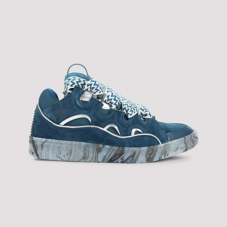Lanvin Leather Sneakers With Textured Upper Blue (Men's