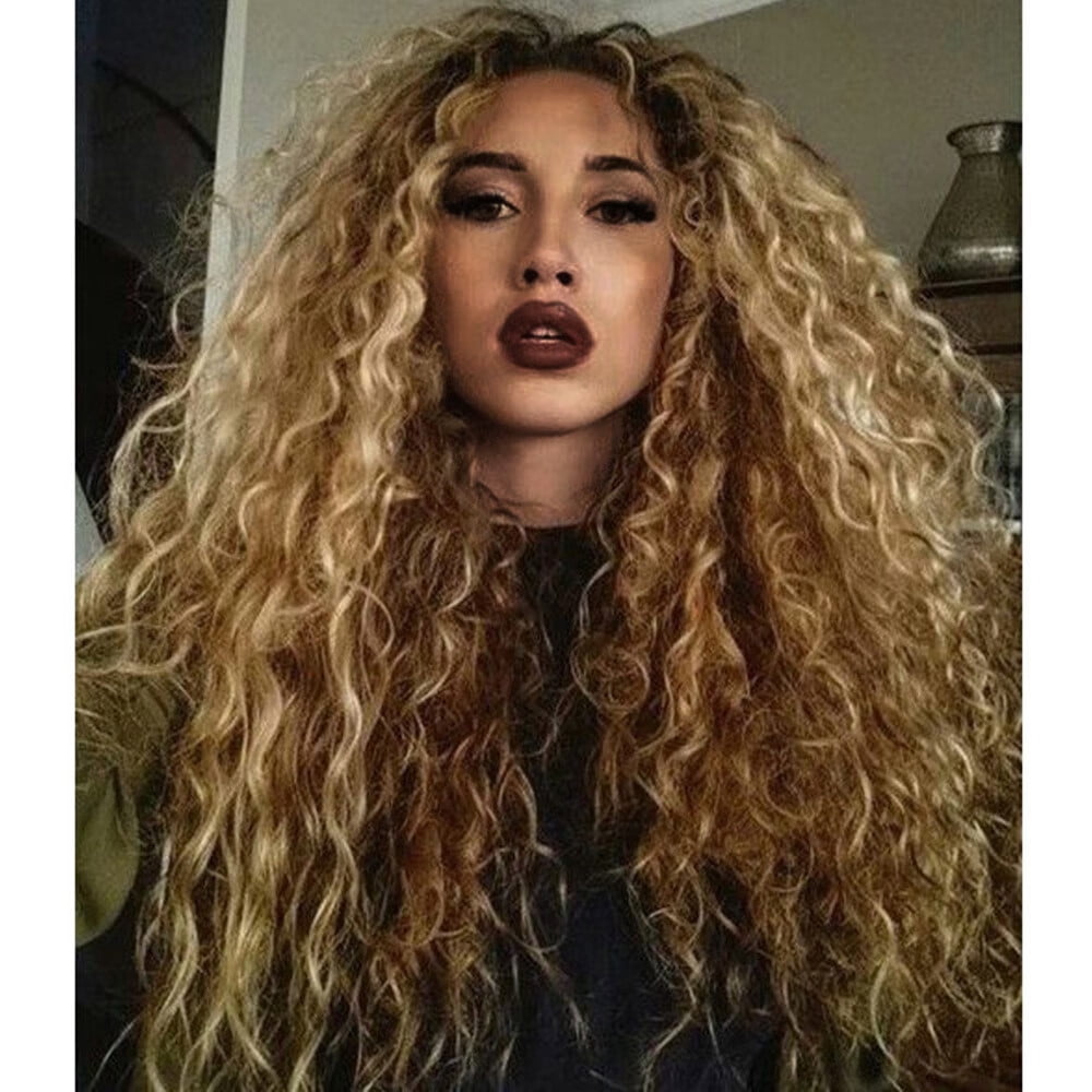 DOPI Gold Wave Long Long Curly Synthetic Black Wig Hair Wigs Water Hair wig(2Pack)