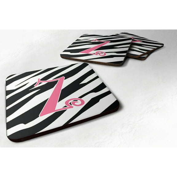 Letter Z Initial  Zebra Stripe and Pink Foam Coaster Set of 4