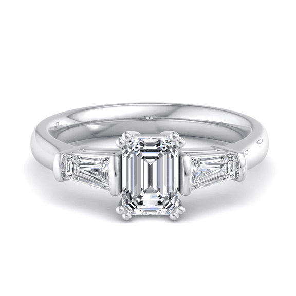 1.50 CTW Emerald Cut Lab Grown Diamond Engagement Ring 925 Sterling Silver Three Stone Wedding Ring