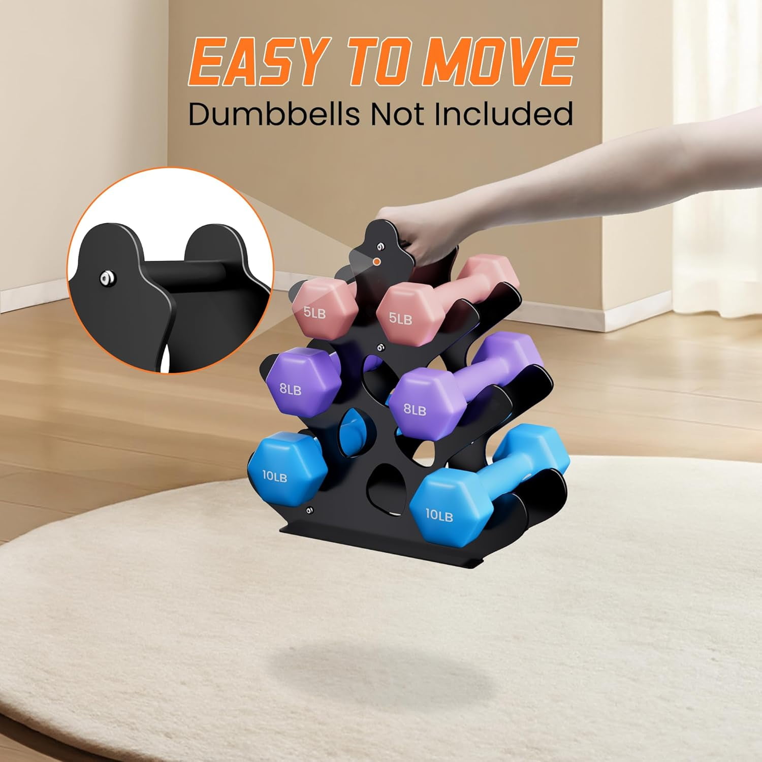 Dumbbell Rack Stand with Anti-Slip Pads for Home Gym, Compact A-Frame Design Weight Rack with Handle, Coral-Inspired & Space-Saving Dumbbell Holder (Dumbbells Not Included)