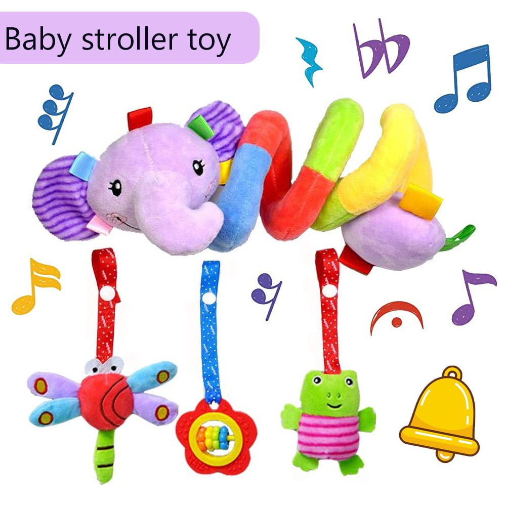 OUSITAID Baby Spiral Bed Stroller Toy, Educational Plush Toy, Hanging Toys for Car Seat Crib Mobile, Purple Elephant