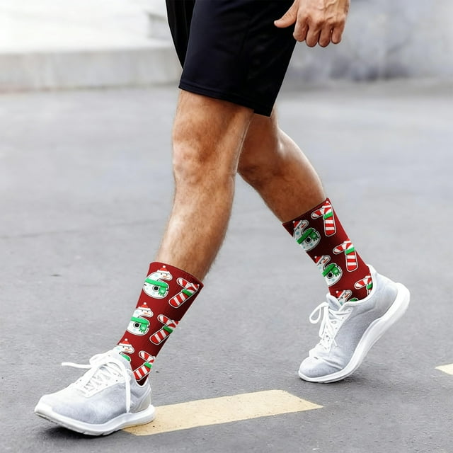 Bas Rouges Thème de Noël Confortables Imprimés 3D Mignons Mi-Mollet Chaussettes de Sport