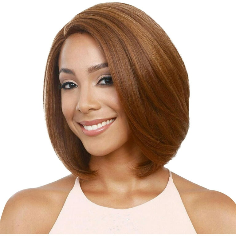 Huarll Wig Human Hair Wig Women s Short Hair Trimming Medium Length Straight Hair Side Split Bangs Pear Head Brown Gold