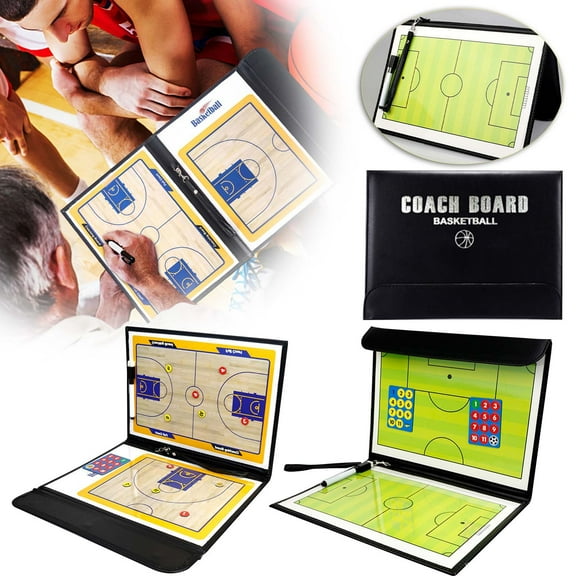 Basketball Coaches Clipboard Foldable Dry Erase Board with Marker Holder Play Diagramming Tool for Coaches and Players, Ukhbmc | A, Black