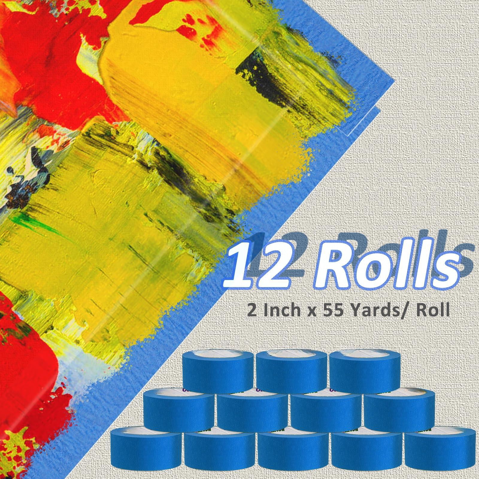 12 Rolls Blue Painters Tape Bulk 2 Inch X 660 Yards  Masking No Wall Painting Artist Trim Edge Finishing For Decoration Diy Supplies