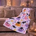 thumbnail image 5 of Whimsical autumn celebration Cats Ghosts Bats Pastel Purple Pattern, Warm Flannel Blanket for Living Room and Bedroom, Playful Pet Portrait Pattern, Cat Lovers autumn celebration Gift, 5 of 7