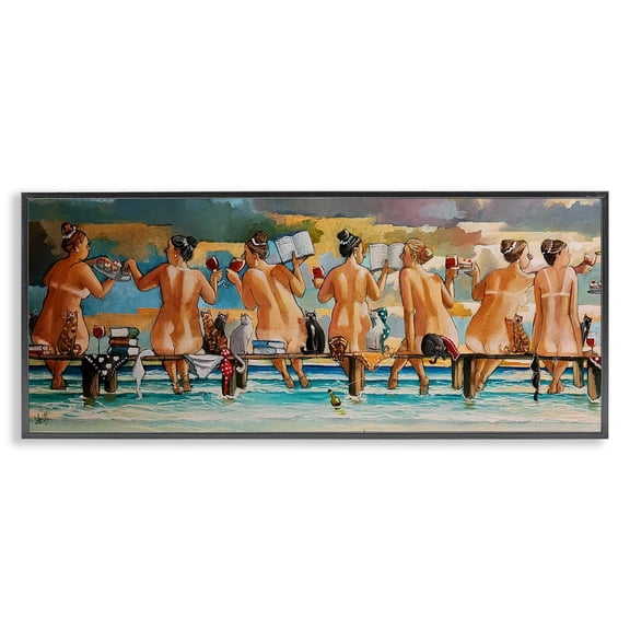 Wine, Books And Cats Jetty Black Framed Giclee Art, design by Ronald West