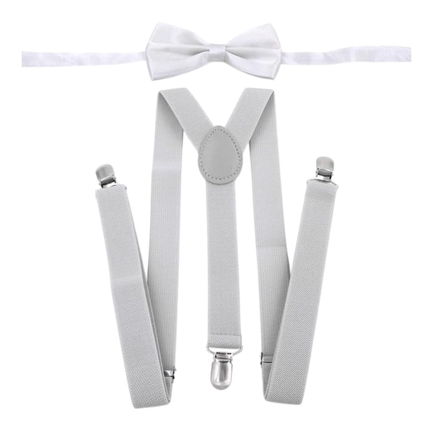 Tirantes para hombre con pajarita, banda elástica de moda con clips para pantalones vaqueros. Gris claro