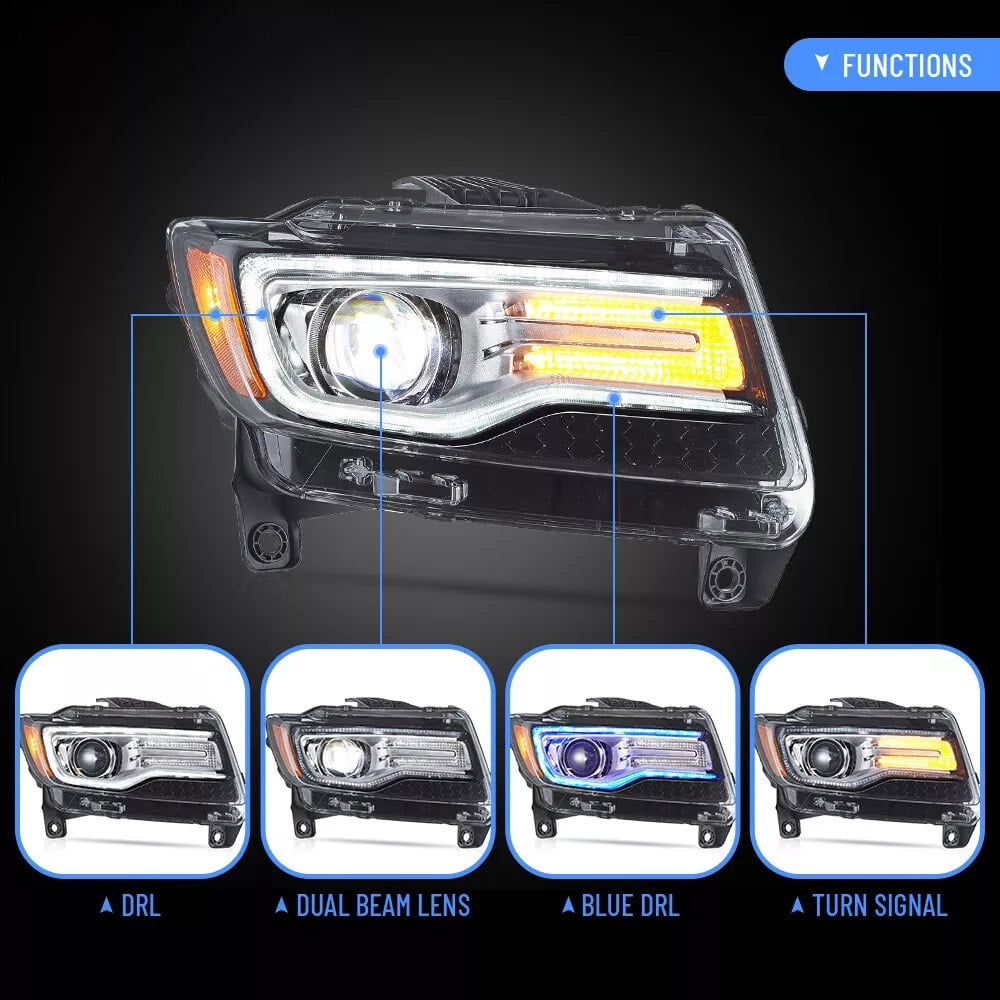 VLAND LED Dual Beam Headlights for 2011 2012 2013 Jeep Grand Cherokee (WK2)