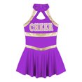 thumbnail image 4 of vastwit Tenue d'Uniforme de Cheerleading pour Filles Sans Manches Robe à Imprimé de Lettres Costume de Performance de Danse Violet 10, 4 of 7