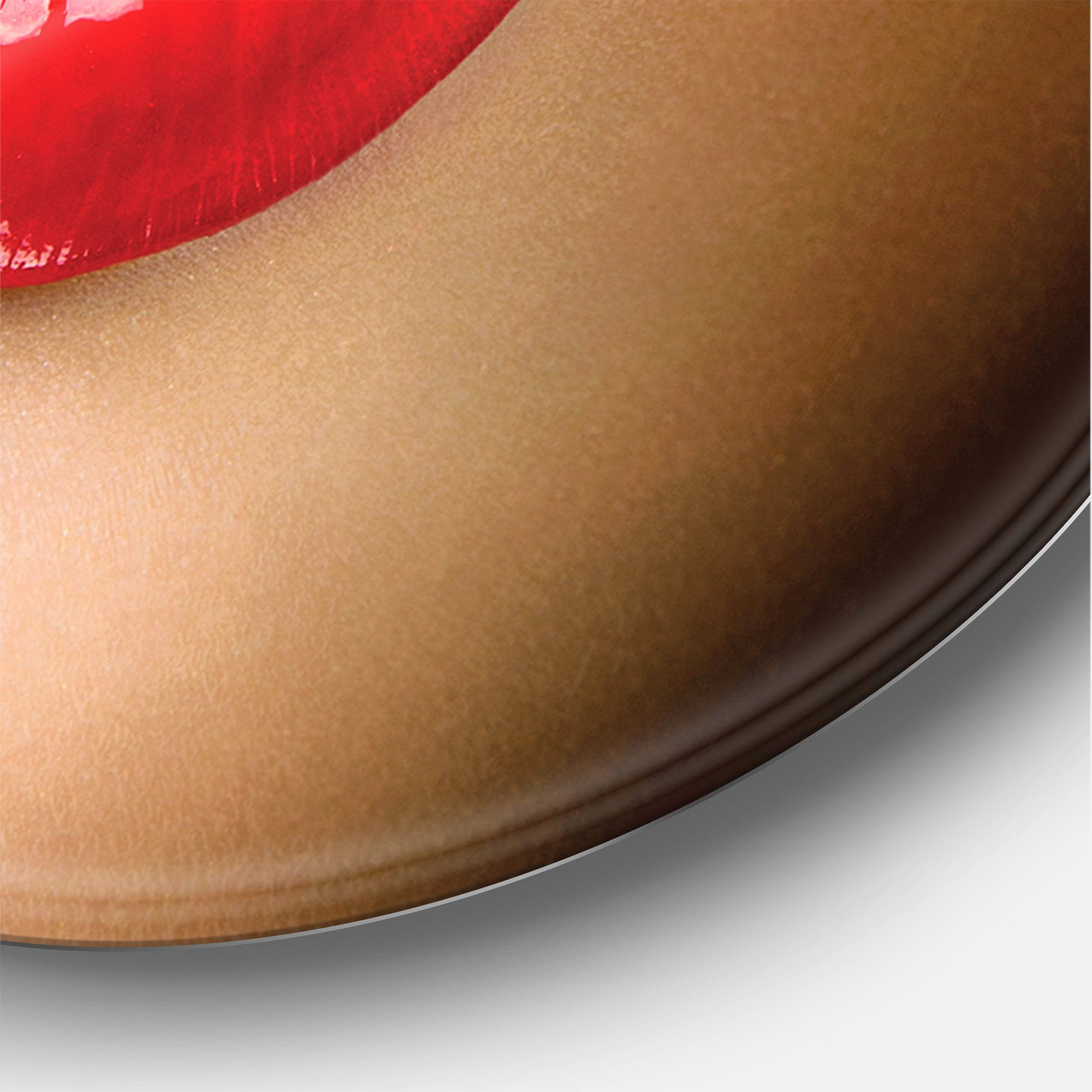Designart 'Sexy Woman Lips Beautiful Make-Up Close-Up Kiss' Modern Circle Metal Wall Art 11x11 - Disc of 11