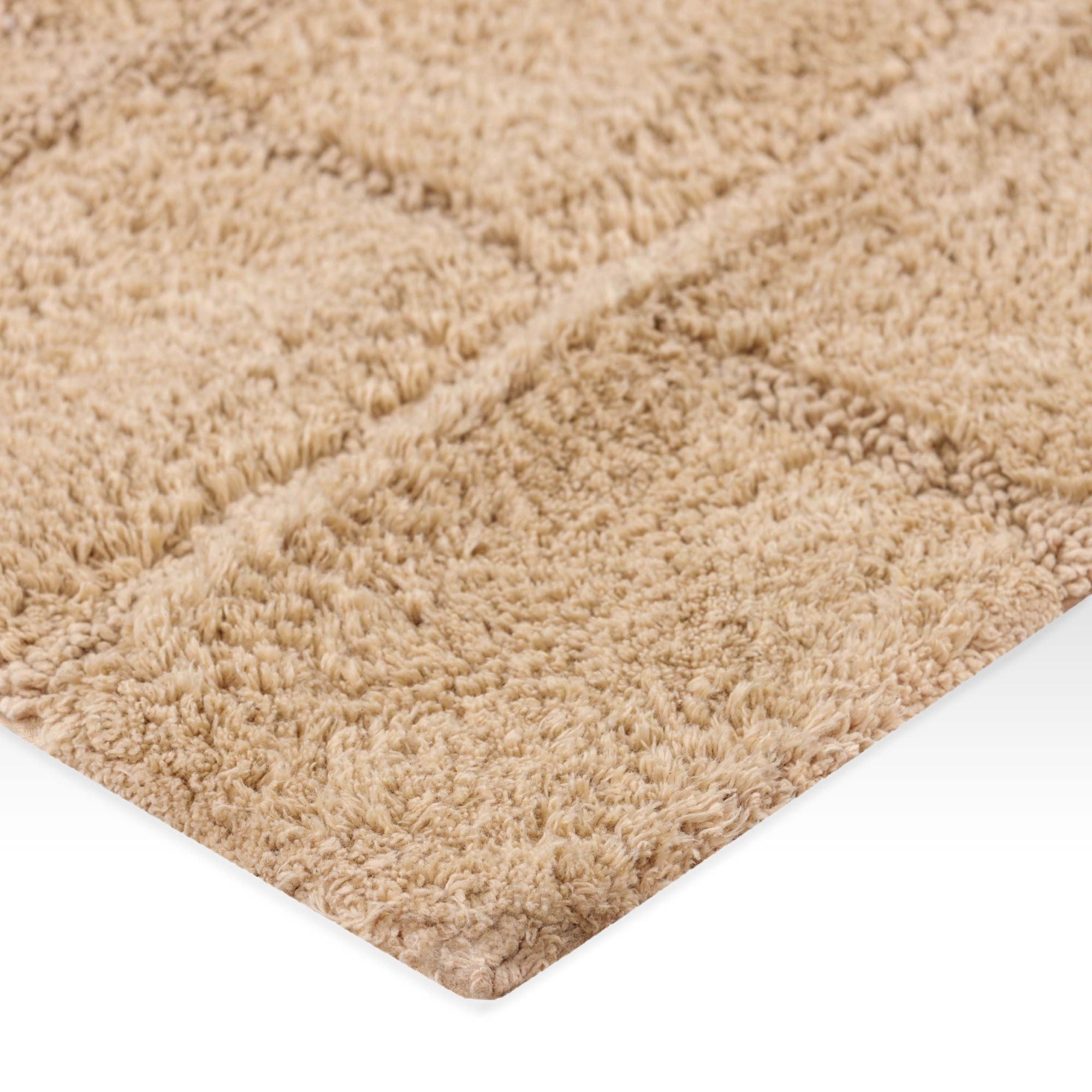 Superior Checkered Non-Slip Cotton 3-Piece Bath Rug Set with Runner, Taupe