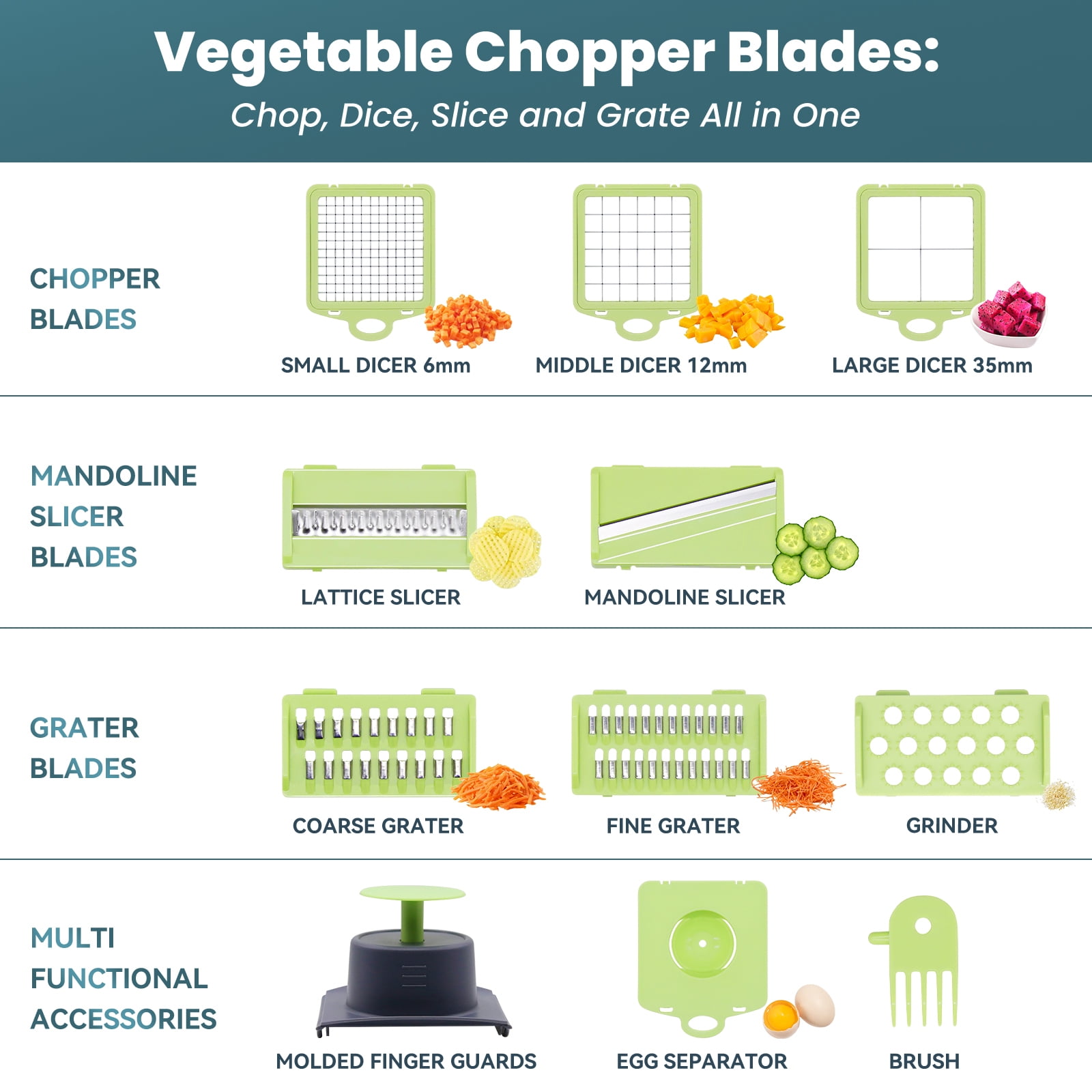 Dinosoo Vegetable Chopper, Multifunctional 14-in-1 Veggie Chopper with 8 Blades - Onion Chopper, Chopper Vegetable, Food Chopper Vegetable Slicer Cutter Dicer