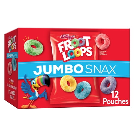 Kellogg's Jumbo Snax Froot Loops Original Cereal Snacks Box, 5.4 oz, 12 Count
