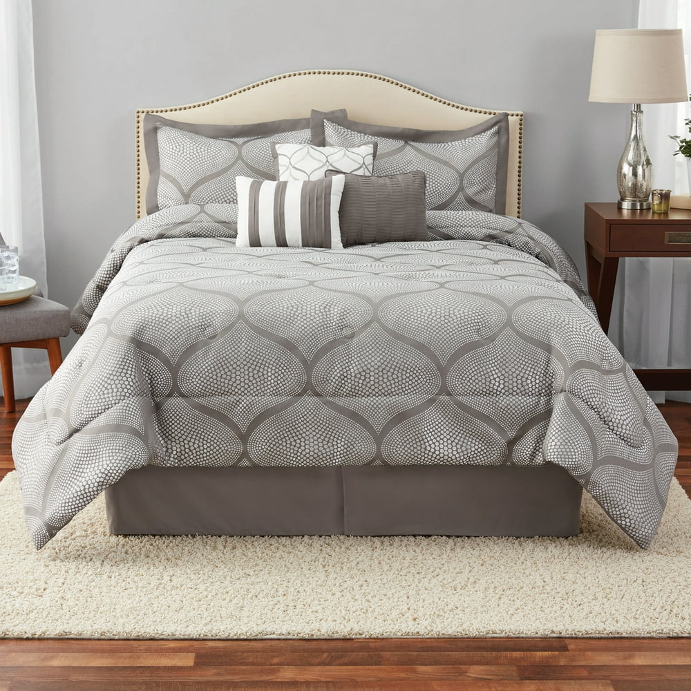 Mainstays King Damask Comforter Set, 7 Piece