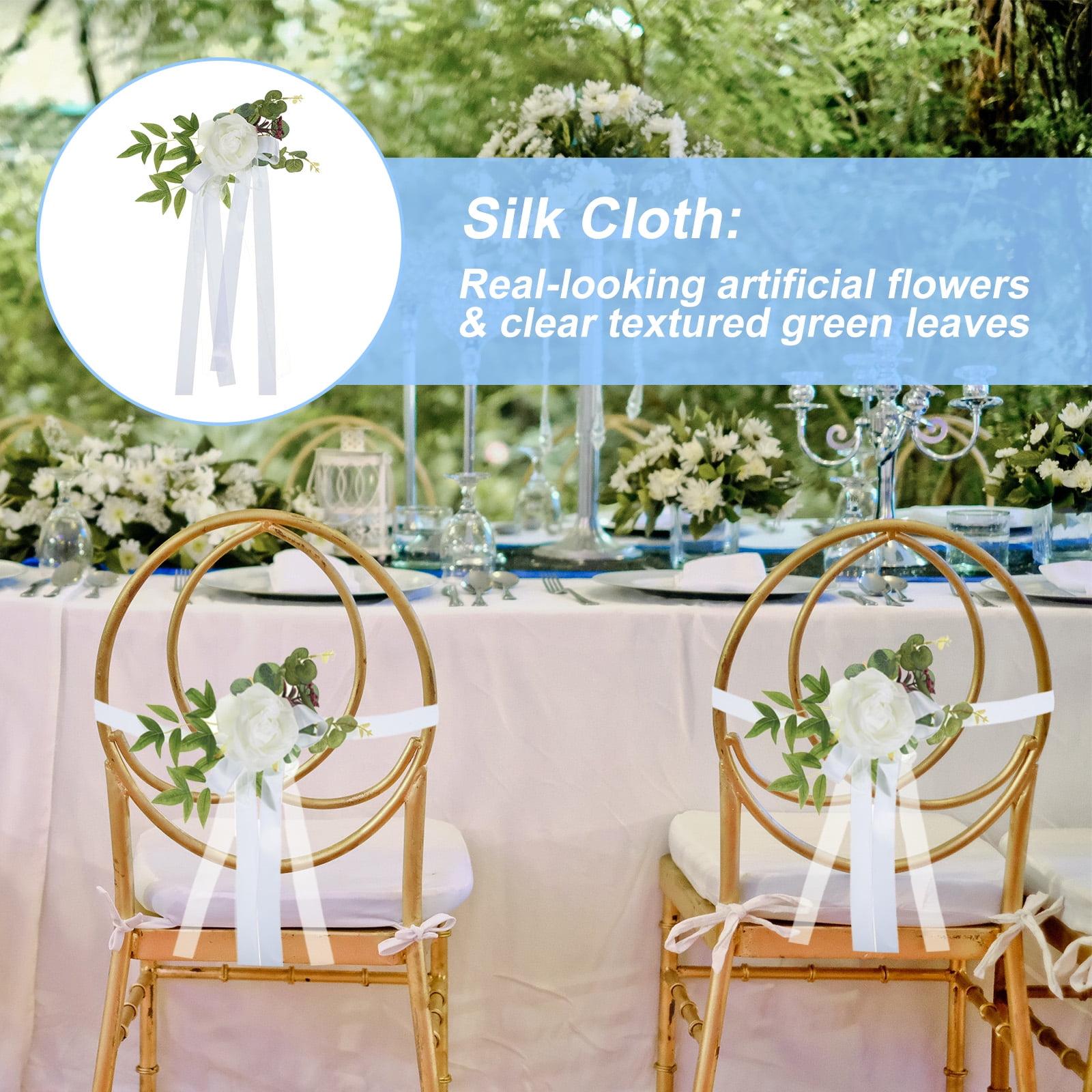 Wedding Aisle Decorations Pew Flowers for Wedding Ceremony Chair Floral Decoration Artificial Flowers, White 6 Pack