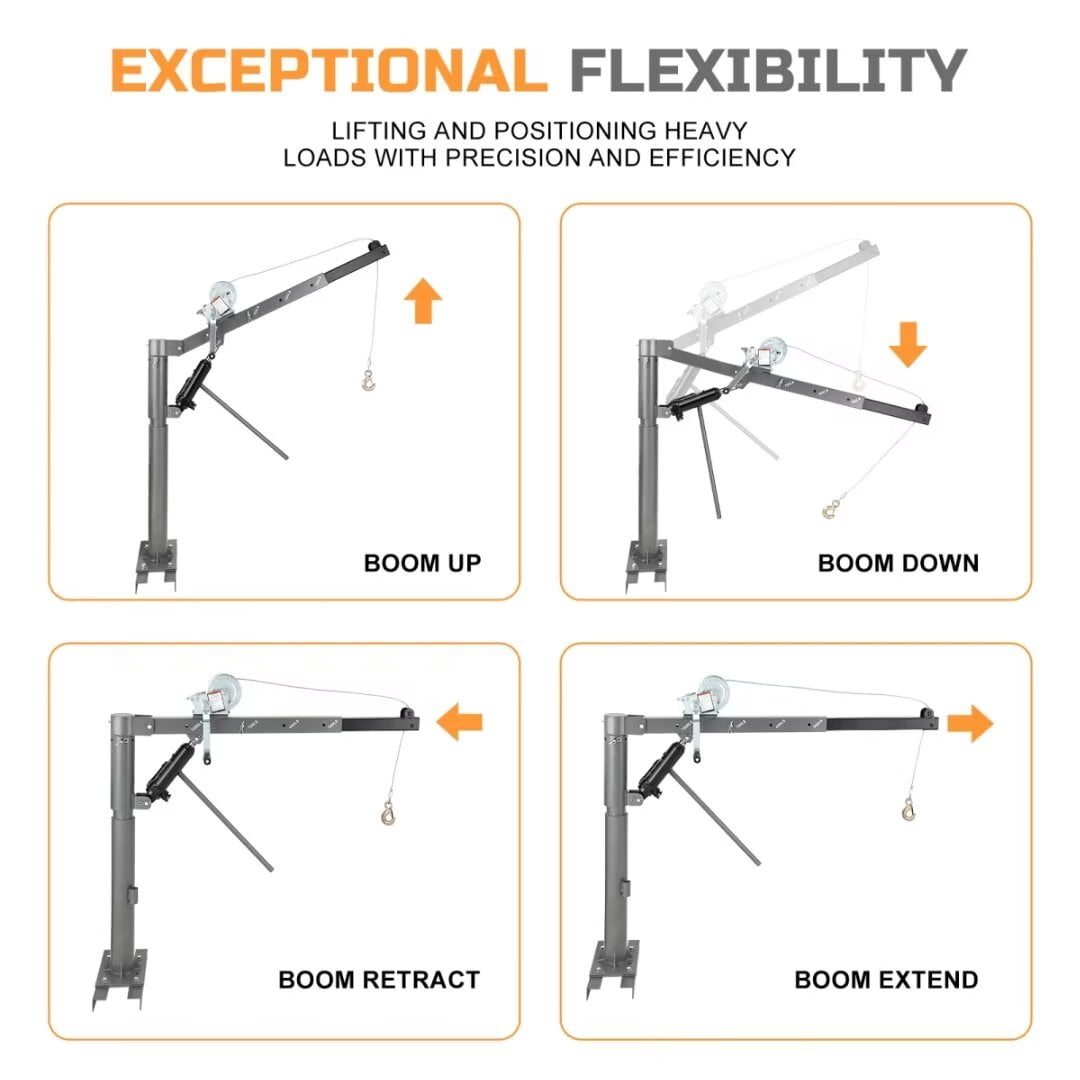 Truck Crane Hoist 1000 lbs Capacity, Truck Jib Crane Hoist Crane Hitch Mount with Four Boom Capacities of 500 lbs, 600 lbs, 700lbs & 1000 lbs, for Lifting Goods
