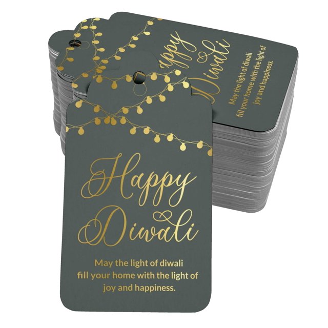 Inkdotpot Real Gold Foil Happy Diwali Tags Favor Hang Paper Tags 100 Pieces
