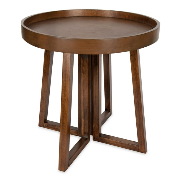 Walnut Brown Sophisticated End Table, Modern Round End Table