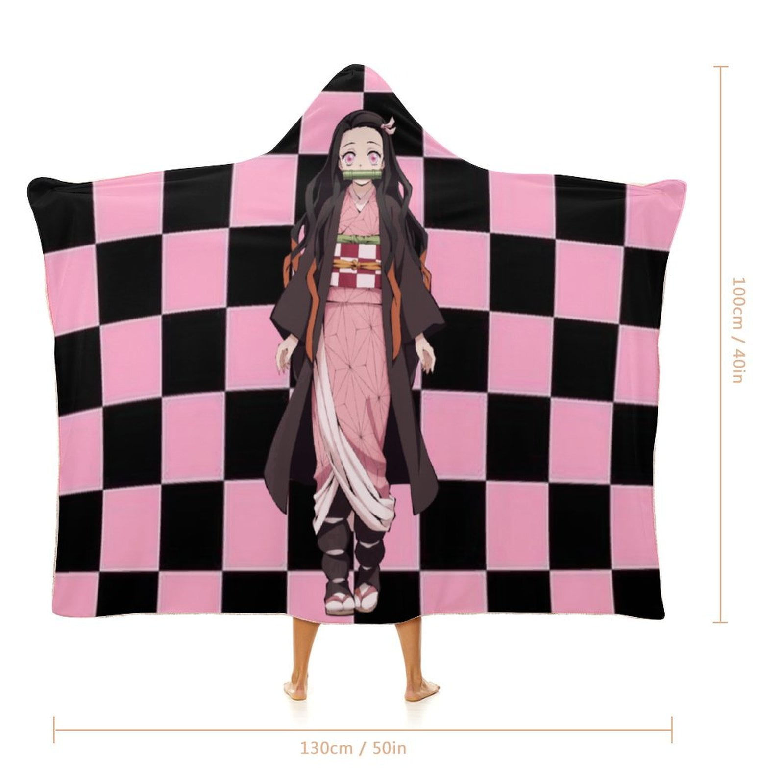 Kamado Nezuko Wearable Blanket Cloak Arctic Velvet Hooded Blanket Soft Fuzzy Hoodie Blanket Cape for Adults Kids 40"x50"