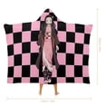 thumbnail image 2 of Anime Girl Checkered Print Hooded Blanket, Wearable Fleece Throw, Cozy Hoodie Blanket for Fans, 4 Sizes, 2 of 8