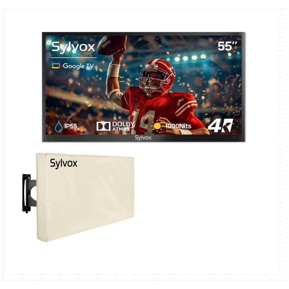 SYLVOX 55" Outdoor TV With Cover, 4K UHD Google Television for Partial Sun Outside with 1000nit Brightness, IP55 Weatherproof, Dolby Atmos, Voice Remote (Deck Pro 3.0)