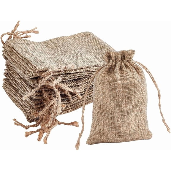 30Pcs Linen Bags with Drawstring Rectangle Small Gift Bags Fabric Pouches Reusable Burlap Sacks Bulk for Birthday Christmas Jewelry Brown