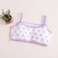 thumbnail image 3 of Xfvqtps Girls Bras with Padded Spaghetti Strap Cotton Training Bra for Teen Big Kids Cute Flower Print Bow Comfortable Breathable Girls Bras for 10-16 Years Purple-01, 3 of 3
