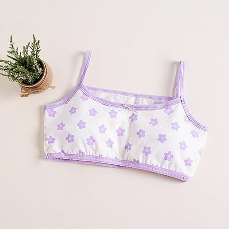 Riecok Big Girl Sports Bra Seamless Cotton Training Tank Middle Aged Girls  Small Printed Cotton Puberty Bra With Chest Pad And Top Purple 14 T