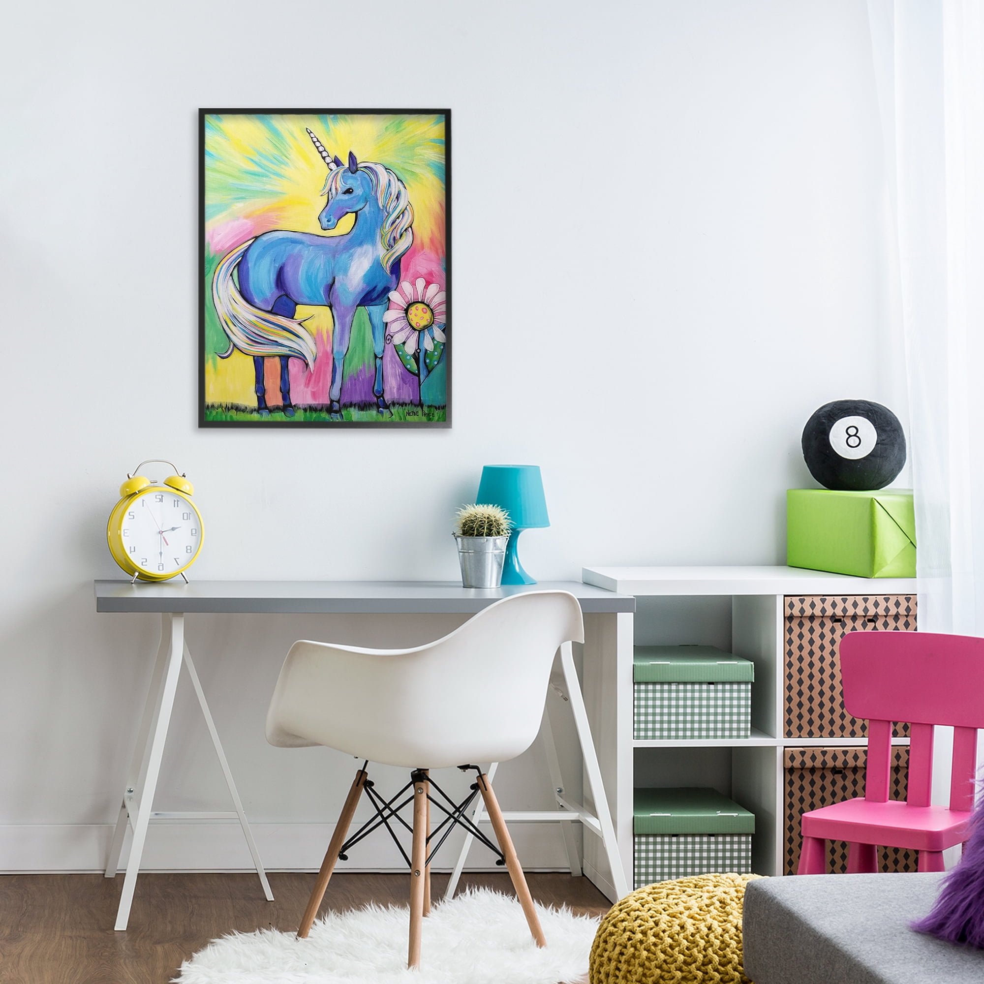 Stupell Industries Magical Unicorn in Rainbow Meadow Black Framed Giclee Art, design by Nettie Price