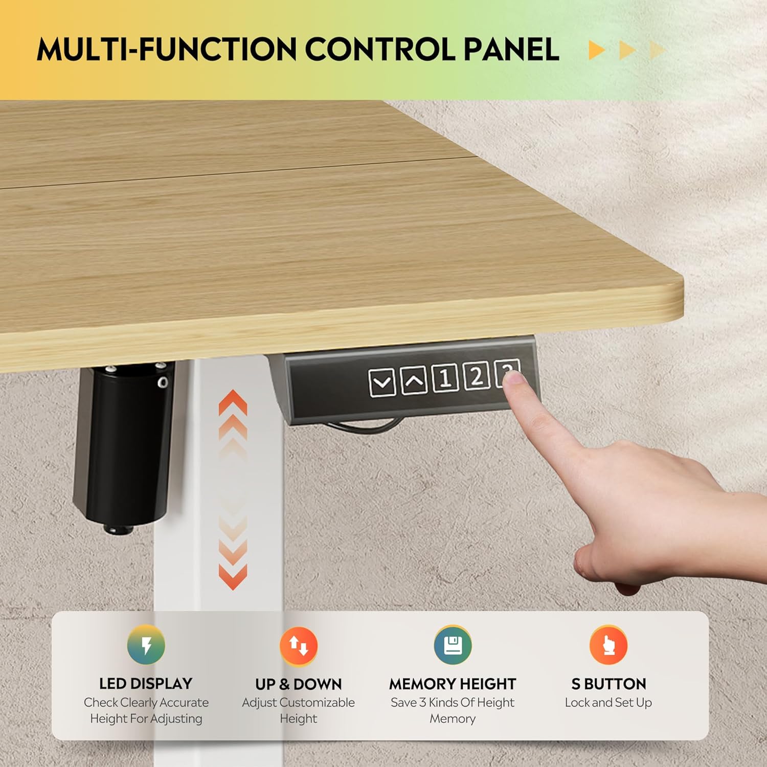 MorandiMal 48 Inch Electric Standing Desk, 3 Adjustable Height Stand up Desk for Home Office, Ergonomic Sit to Stand Desk with LED Touchscreen, Headphone Hook, 3 Memory Preset Computer Desk (Maple)
