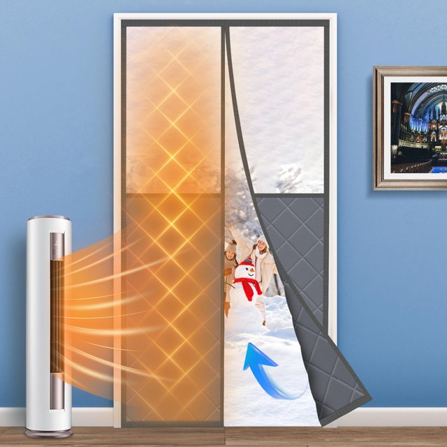 Cortina de puerta con aislamiento térmico magnético que se adapta al tamaño de puerta de 34 x 82 pulgadas, apertura central, tela Oxford duradera y fibra de poliéster gruesa, cortinas térmicas tempora