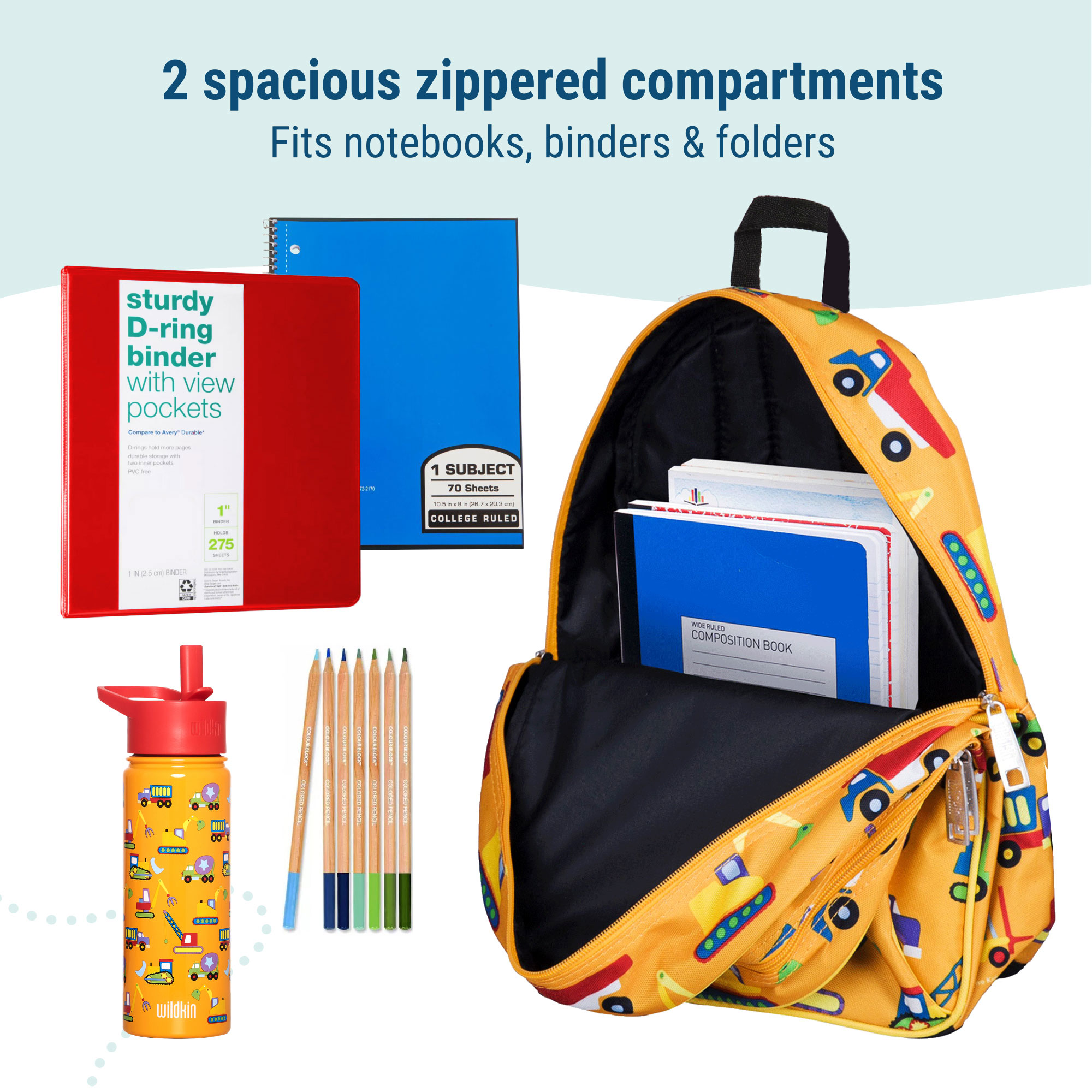 Mochila escolar y de viaje de 15 pulgadas para niños y niñas (amarillo construcción) 5